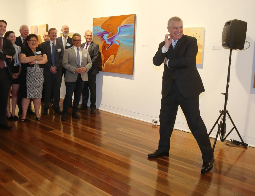 ROYAL VISIT: Prince Andrew, The Duke of York enjoys a laugh during a civic reception held at Wollongong Art Gallery on Tuesday. Picture: Robert Peet
