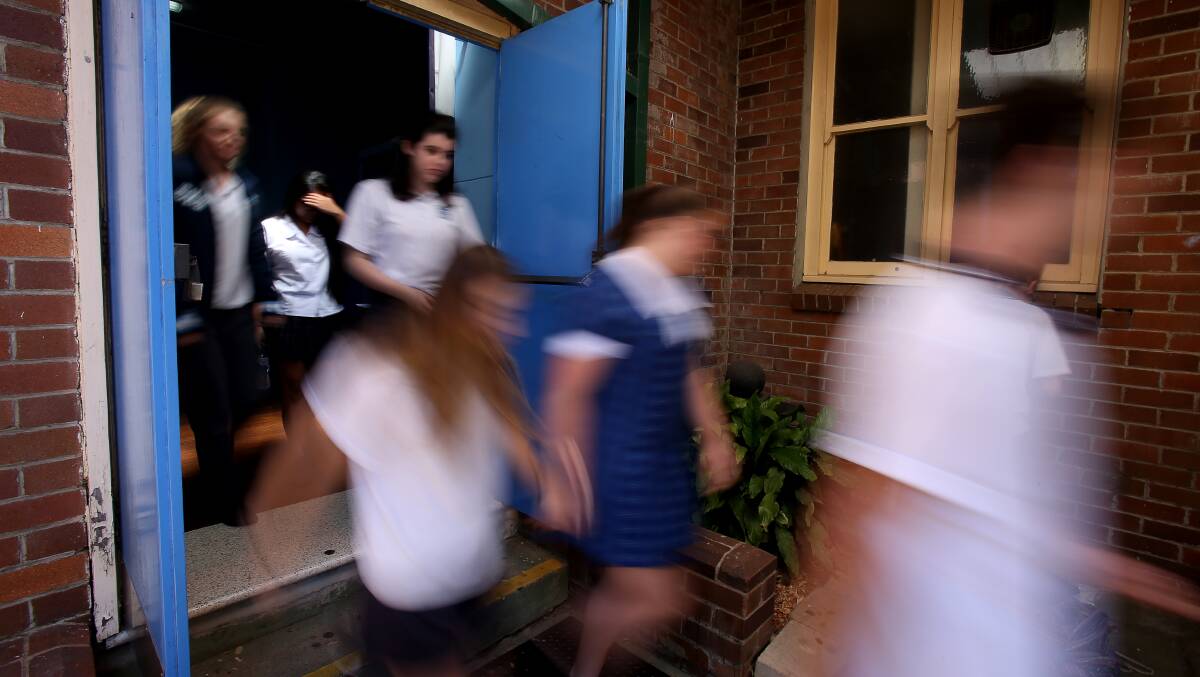 HSC students leaving the exam hall at Corrimal High School following an exam in 2017. Picture: Robert Peet