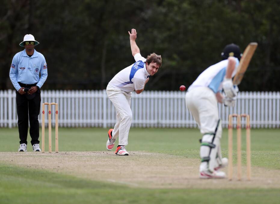 
Wind up: Corey Suckling fires down a delivery for University during Saturday's Illawarra cricket match. Picture: Sylvia Liber