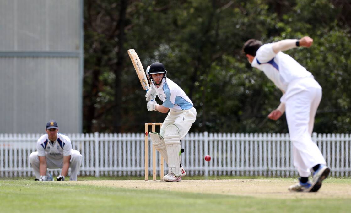 Front foot: Northern Districts batsman Jono Fowles faces up on Saturday. Picture: Sylvia Liber