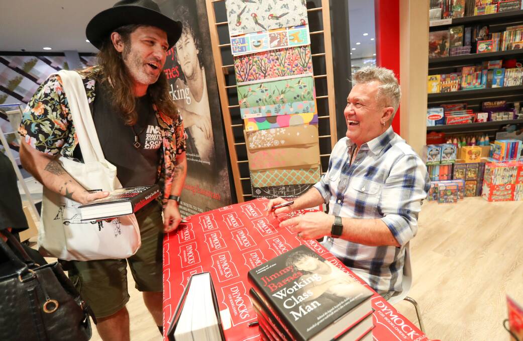 Lax Charisma meeting Jimmy Barnes at a book signing for fans at Dymocks Wollongong in October. Barnes released his second memoir 'Working Class Man' to great success. Picture: Adam McLean