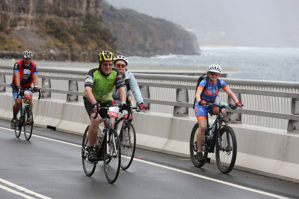 FLASHBACK: Competitors in last year's MS Sydney To The Gong bike ride as they cross Sea Cliff Bridge. Picture: Robert Peet