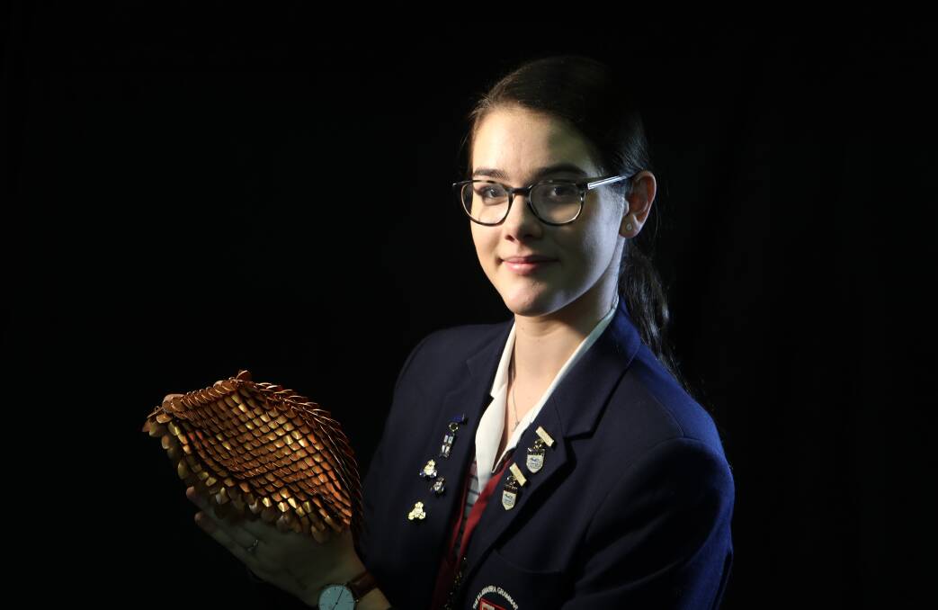 SMART COOKIE: Former TIGS student Macinley Butson shows off her SMART Armour initiative, which secured her a Women of the Future Award on Wednesday. Picture: Sylvia Liber