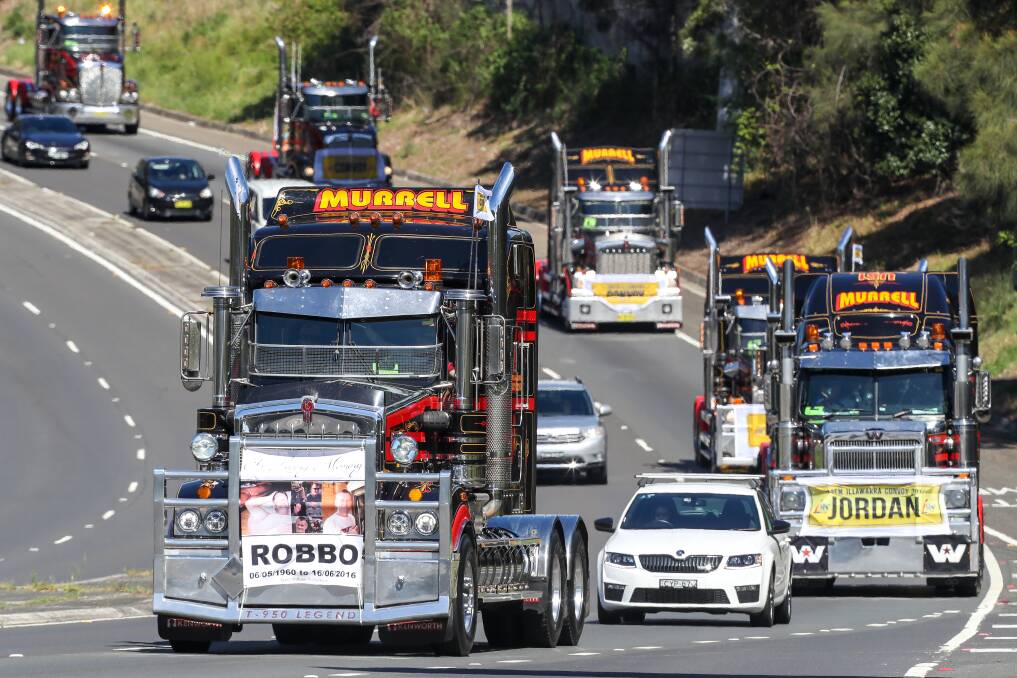 Trucks come down Mt Ousley Road in the 2017 Convoy. Picture: Adam McLean