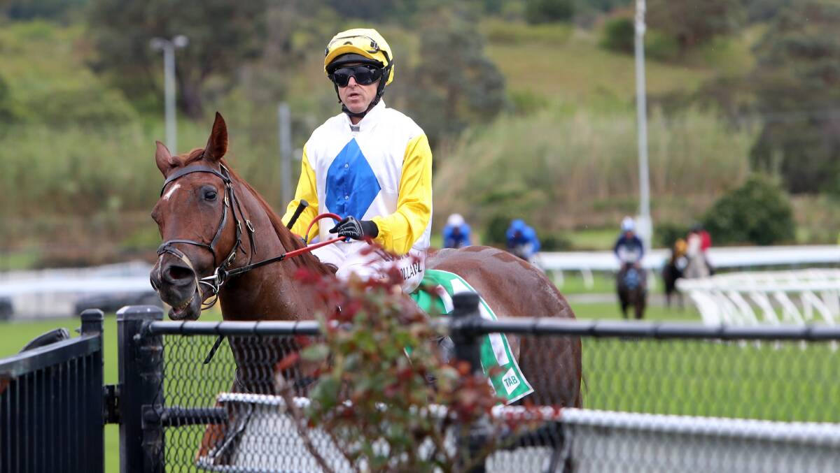 BACK IN THE SADDLE: Jockey Scott Pollard rode for the first time in eleven months at Kembla Grange. Picture: SYLVIA LIBER