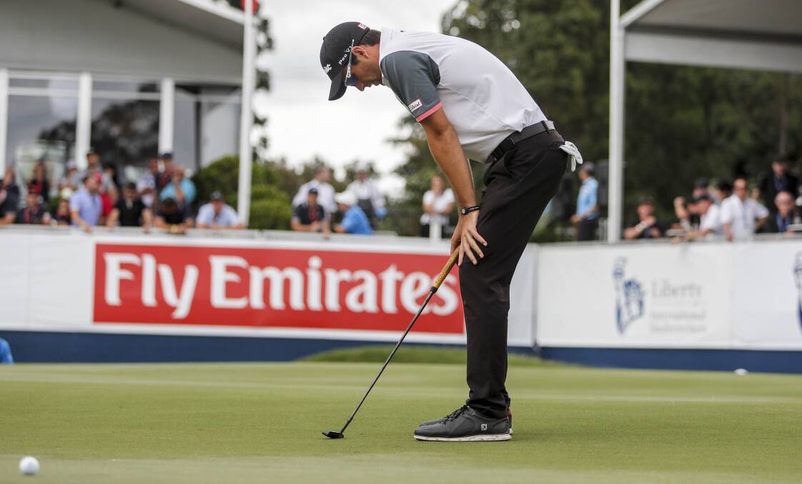 So close: Jordan Zunic misses a putt in the Australian PGA playoff. Picture: AAP Image/Glenn Hunt
