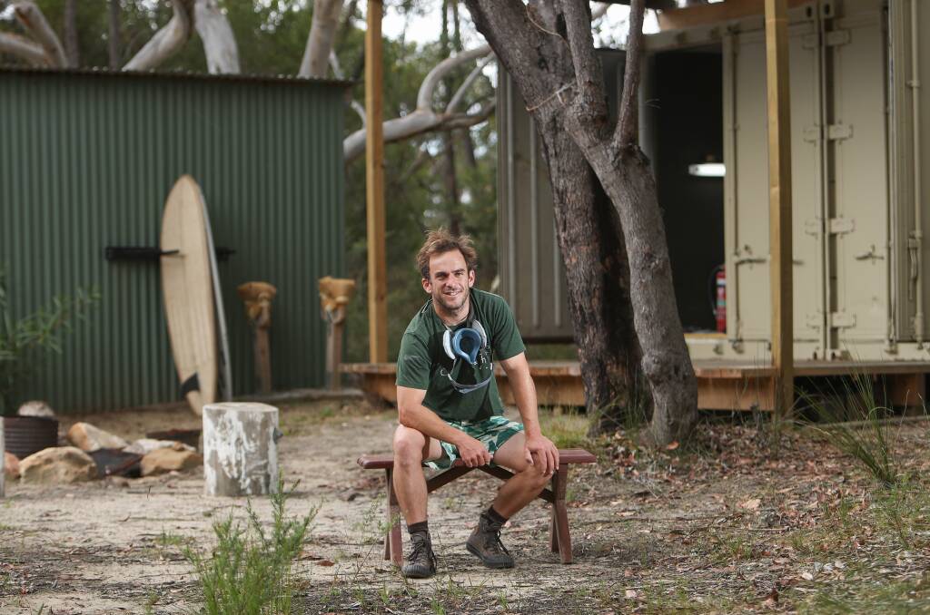 BUSH BREAK: David Porter in situ - at his Treehouse surfboard workshop, and retreat camp, outside Helensburgh. Picture: ADAM McLEAN.
