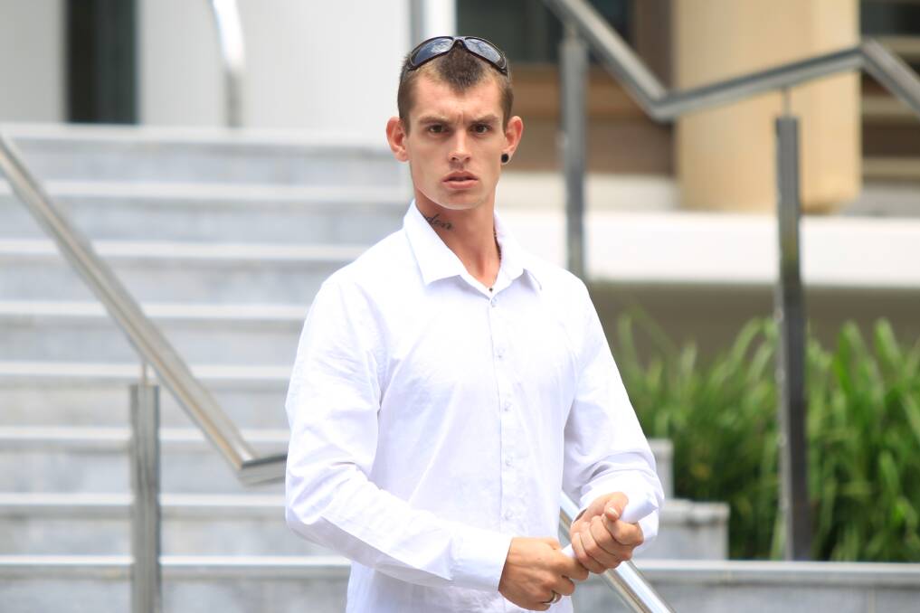 Guilty: Blake Stenner outside Wollongong courthouse on Friday after being sentenced to community service work for threatening his neighbour with a machette.
