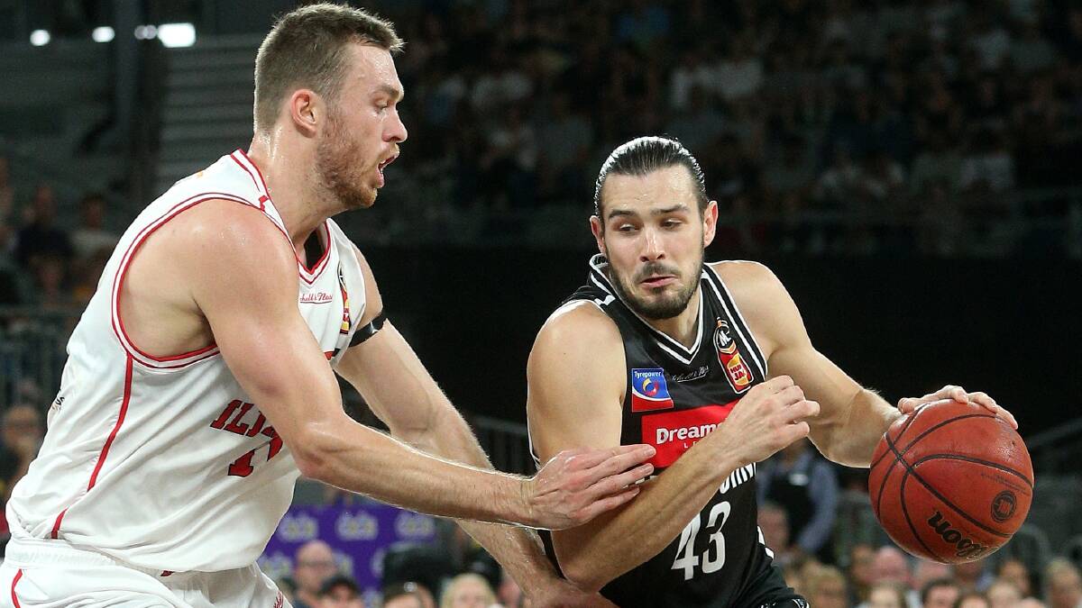 Foes and friends: Hawks big man Nick Kay and Melbourne's Chris Goulding are in the Australian Commonwealth Games team. Picture: AAP Image/Hamish Blair