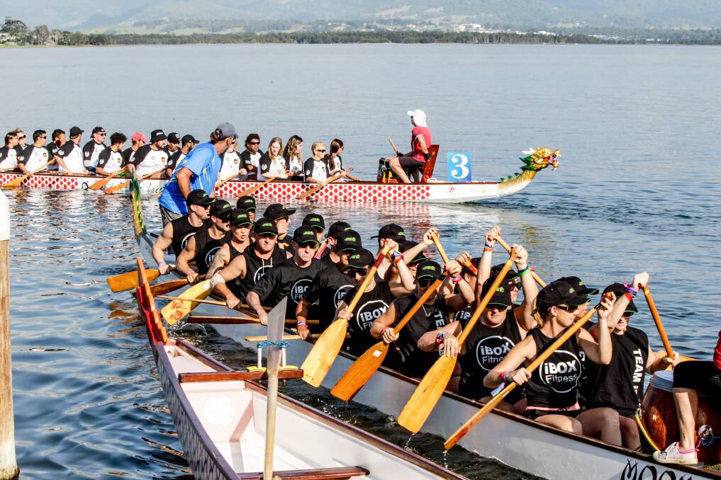 Team iBox Fitness from Barrack Heights at the Dragon Boat Challenge 2018 in conjunction with the Shellharbour Festival of Sport. Picture: Georgia Matts