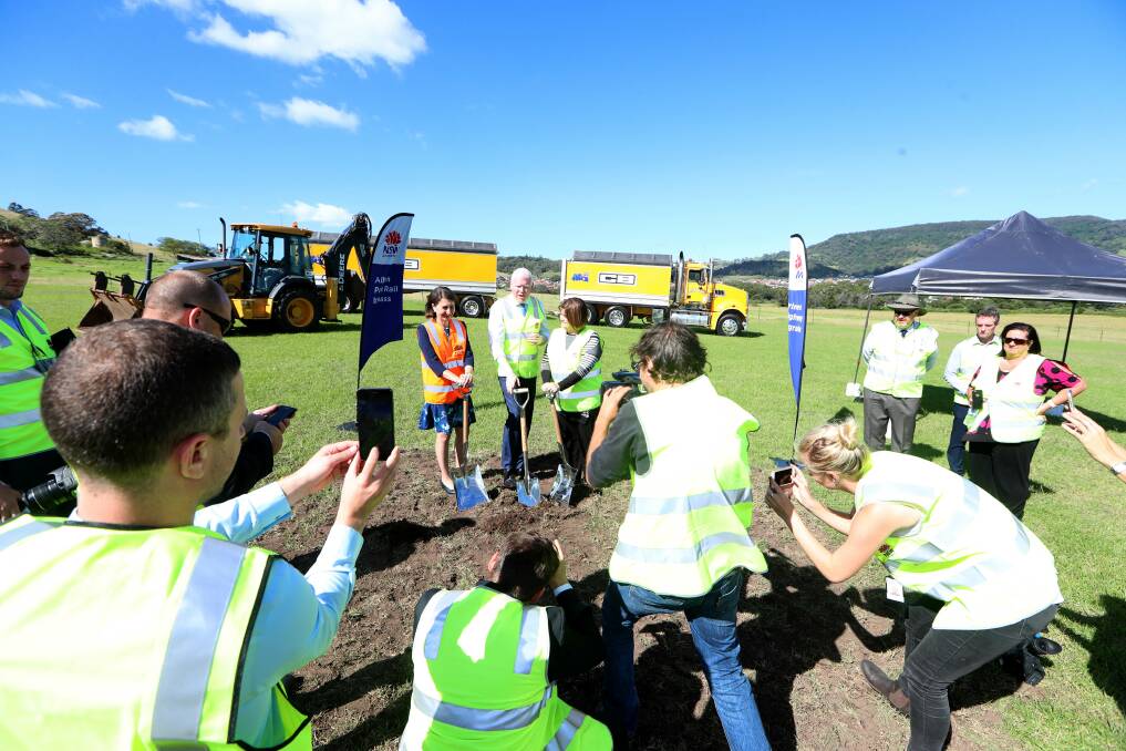 Dig it: NSW Premier Gladys Berejiklian, Kiama MP Gareth Ward and South Coats Mp Shelley Hancock at the sod-turning to mark the start of work on the first stage of the Albion Park Rail Bypass. Picture: Sylvia Liber