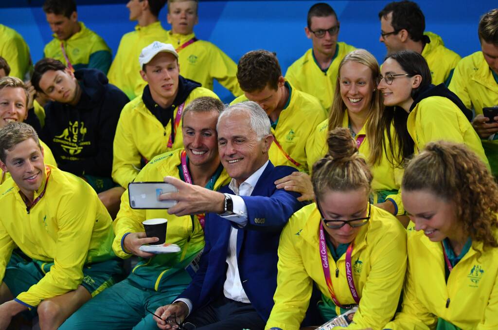 SELFIE: Malcolm Turnbull hangs with the athletes at the Commonwealth Games.