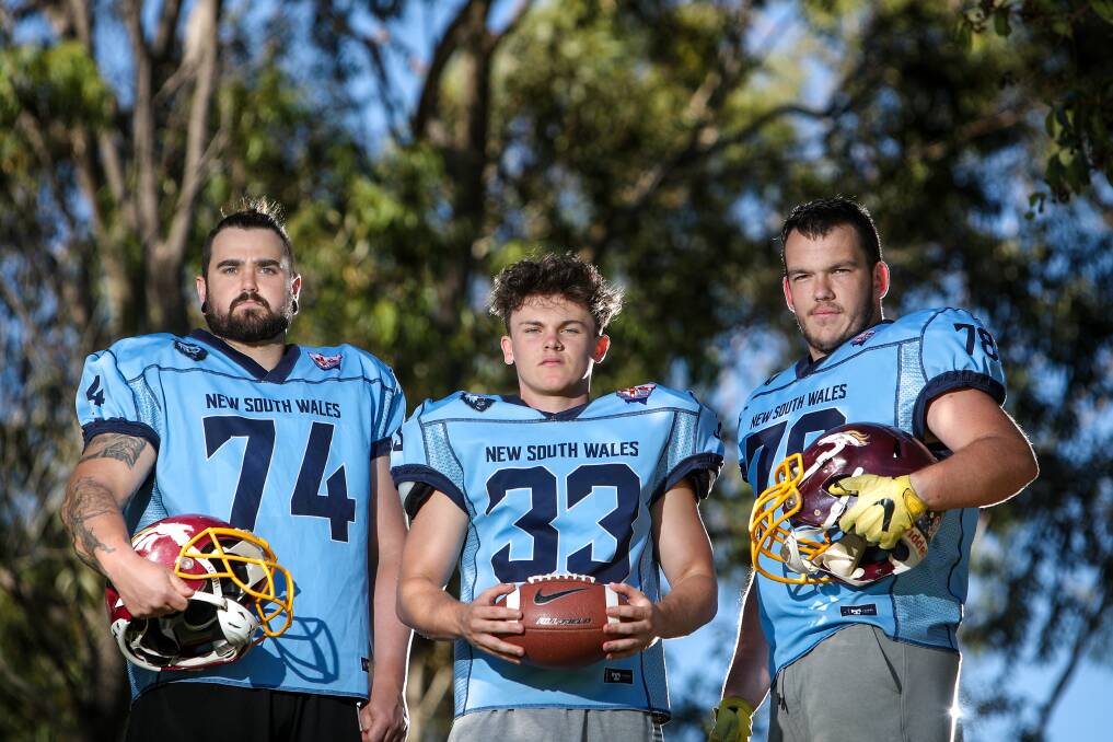 TRUE BLUE: Mustangs trio Dylan Jones, Angus Robbins and Christian Adams will represent NSW at Ziems Park on Saturday. Picture: Adam McLean