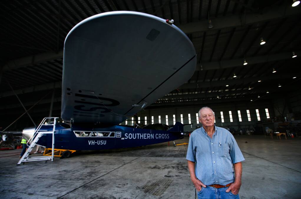 ALL CLEAR: Chief project engineer Jim Thurstan in front of the replica of the Southern Cross. PICTURE: SYLVIA LIBER.