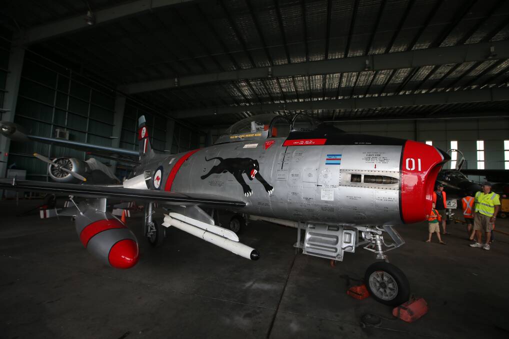 SIXTIES STYLE: The Sabre jet on display at the HARS hangar. PICTURE: SYLVIA LIBER.
