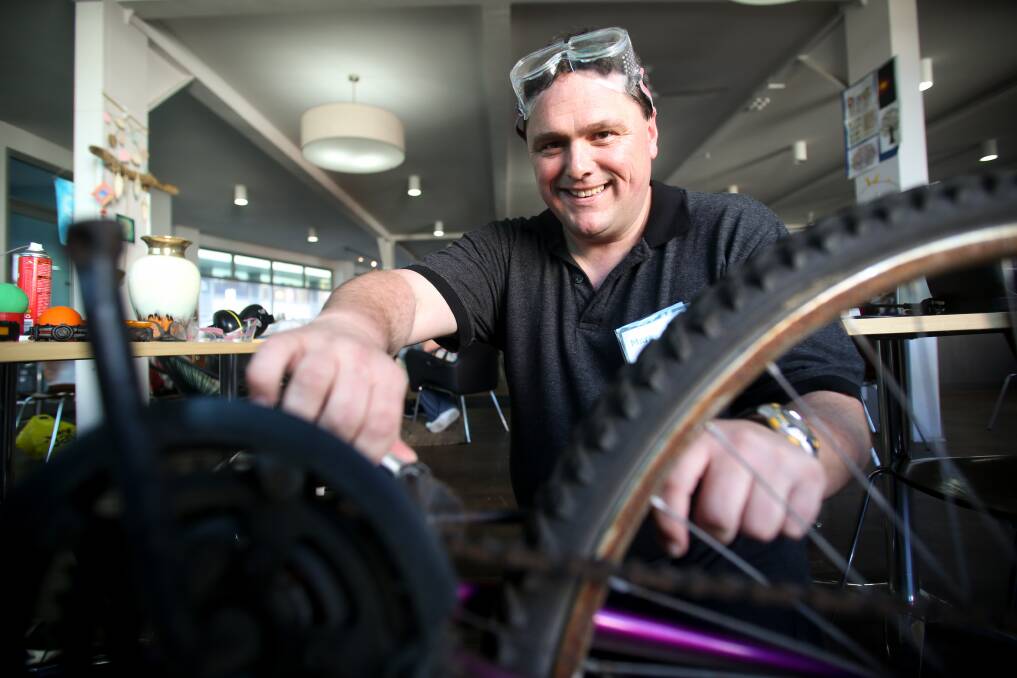 SKILLS TO SHARE: Mark Taranto at the new Wollongong Repair Cafe which will be on from 10am-1pm each Friday. Picture: GEORGIA MATTS.