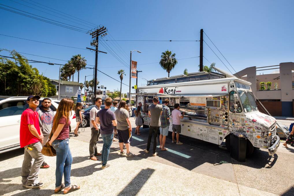 BOOM BOXES: Los Angeles has been at the centre of the food truck boom worldwide, often involving fusion food such as Korean tacos. This truck is at Venice Beach.
