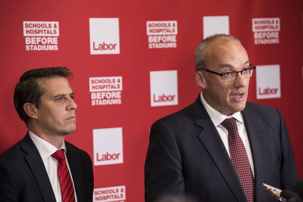 Opposition Leader Luke Foley (right) with Labor Treasurer Ryan Park  ... in his budget reply Mr Foley reiterated Labor's support for an Illawarra Jobs Action Plan. Picture: Dominic Lorrimer