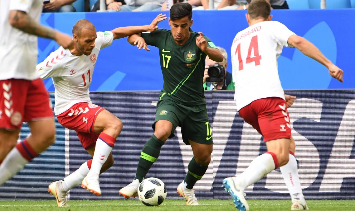 Difference-maker: Daniel Arzani provided a spark off the bench for Australia in their World Cup clash against Denmark on Thursday. Picture: AAP Image/Dean Lewins.