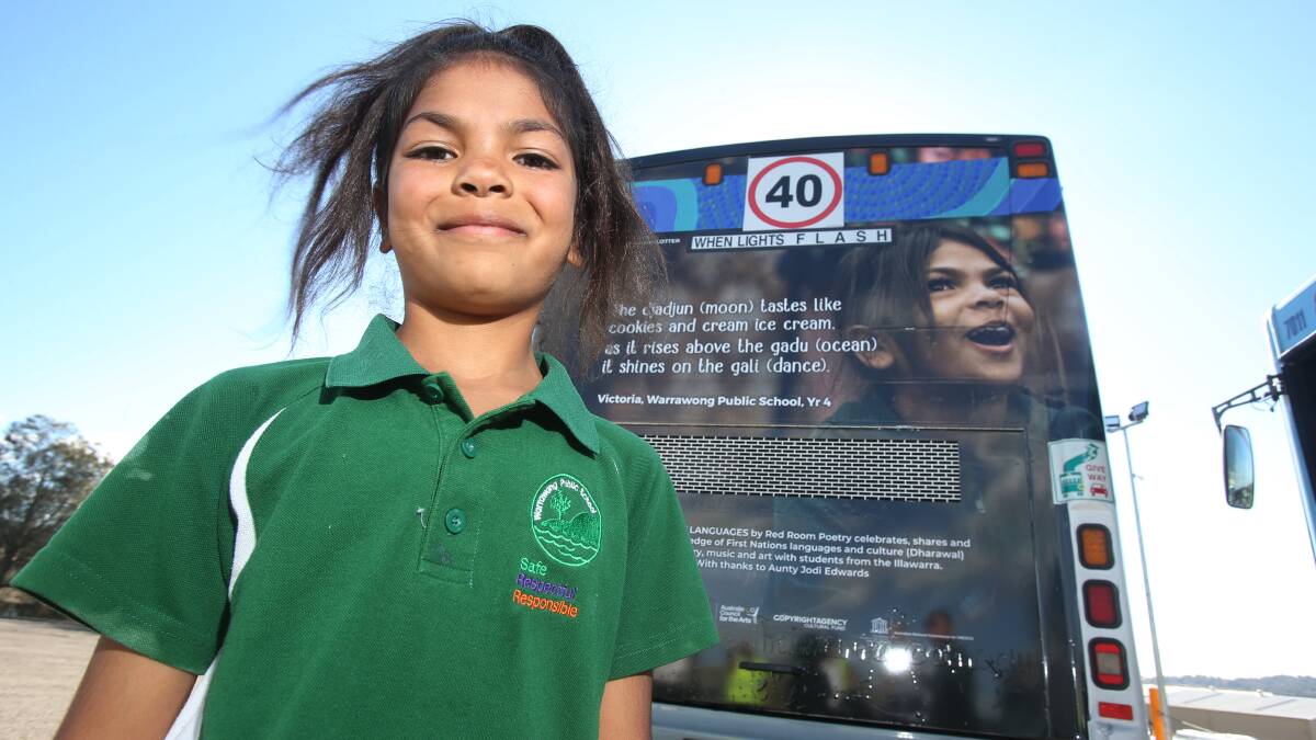 Warrawong Public School year 4 student Victoria Thomas will have her picture and poem displayed on local buses. Picture: Robert Peet