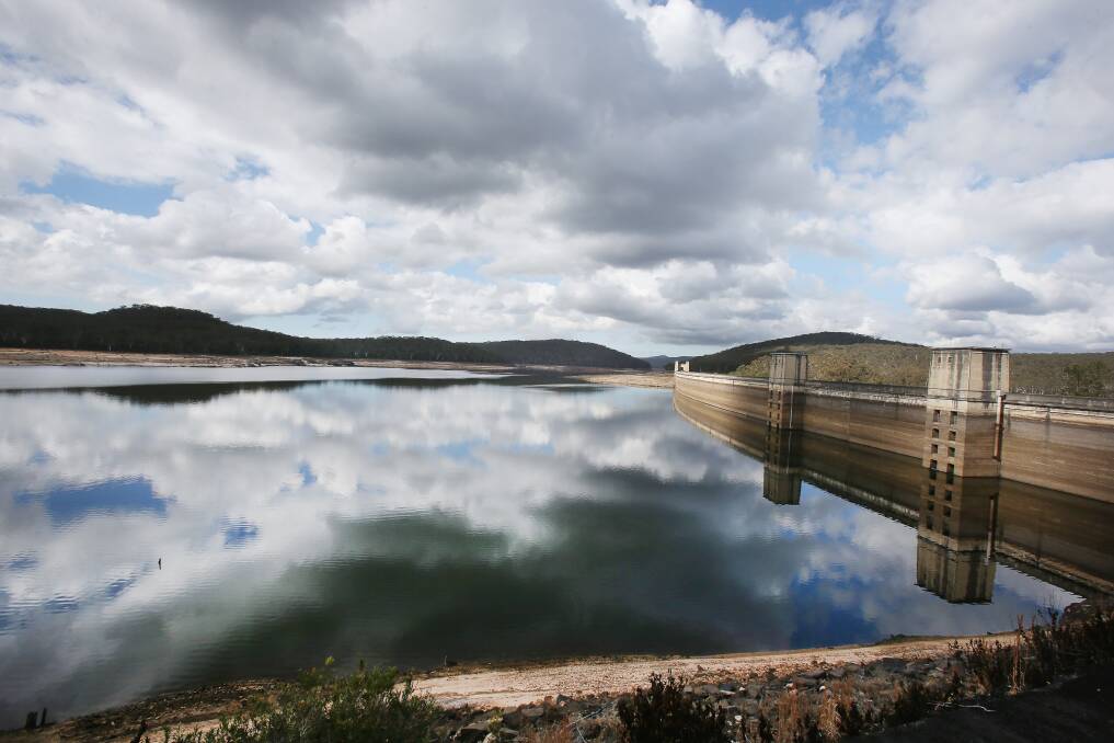 Cordeaux Dam in August, when it was at 41 per cent of capacity. WaterNSW is concerned about impacts on dams. Picture: Robert Peet.