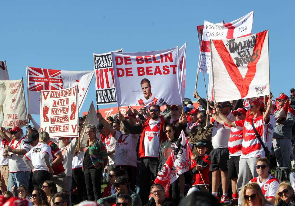 Kings of the hill: Dragons fans at WIN Stadium this year.  Picture: Adam McLean
