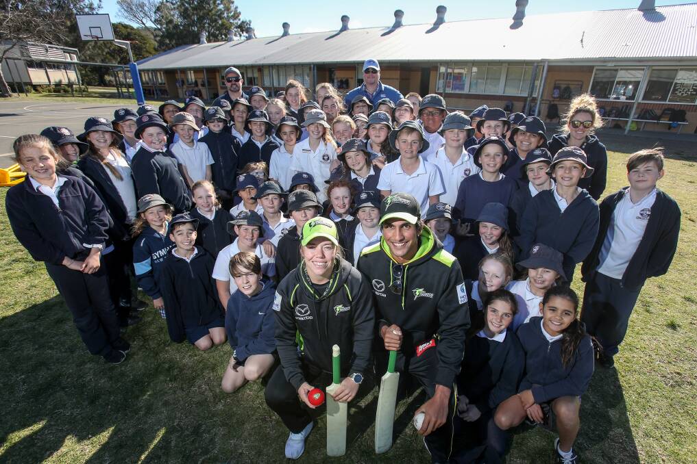 Spreading the word: Jason Sangha and Naomi Stalenberg visited Mt Terry Public School during their trip to the Illawarra. Picture: Adam McLean.