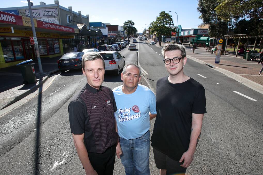 MIXED BAG: Allan Harris from Jaffa cafe, Corrimal Chamber president Paul Boultwood and Adam Larkham from Sassy Me ​all have different views on the way security is affecting the community. Picture: Adam McLean