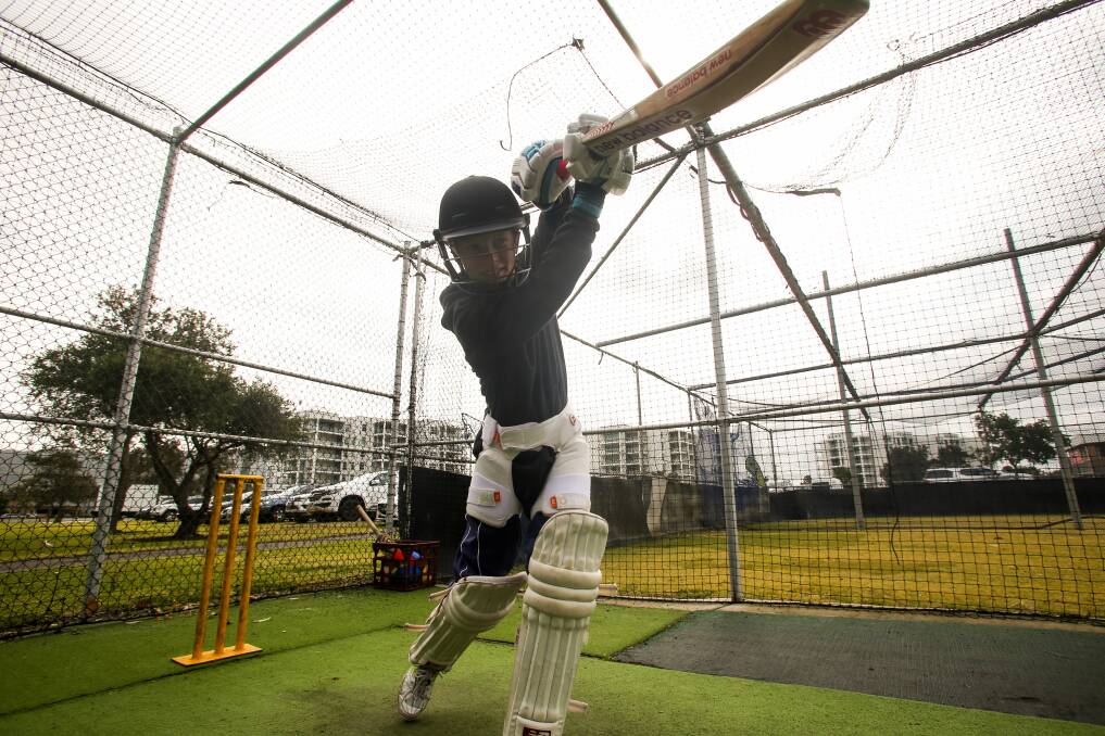 Master blaster: Jake Brown took to the nets at last week's Wollongong Cricket Club come and try day. Picture: Georgia Matts. 