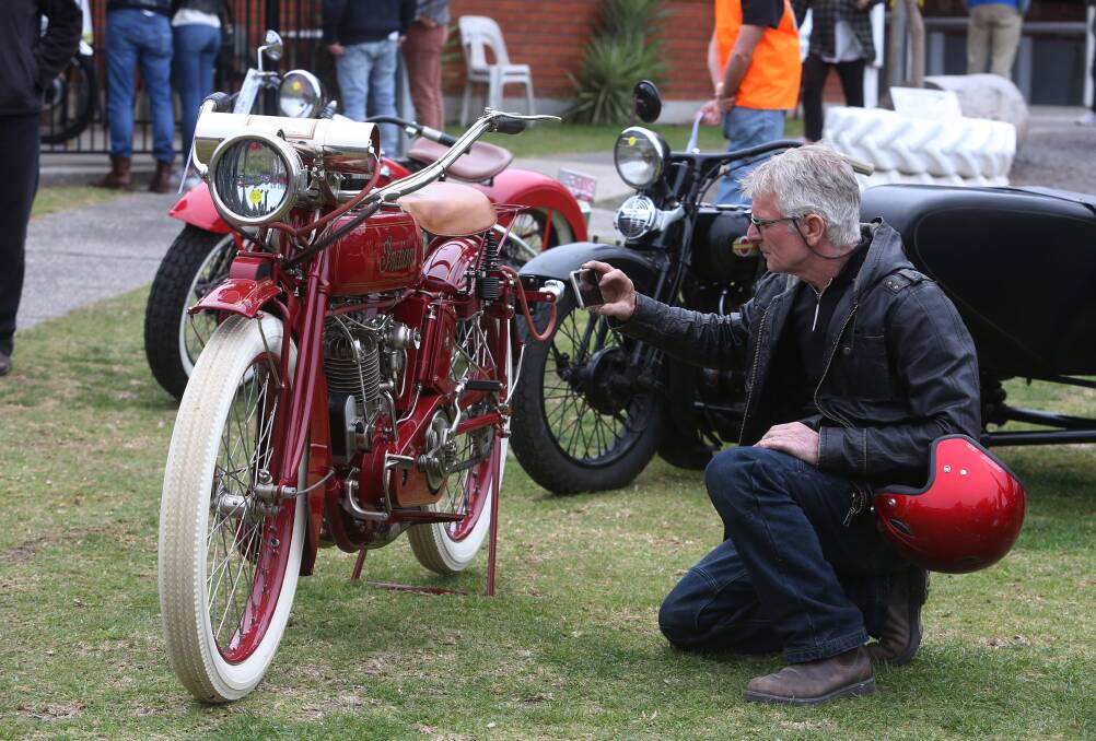 99 years young: Bryan Bell with a 1919 Indian at the second annual AMCA Australia National Classic, Vintage and Antique Motorcycle event at.Bulli Showground on Sunday.



