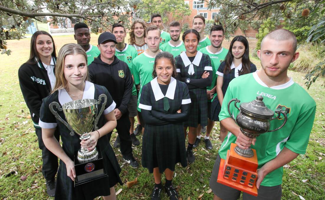 Historic double: Wollongong School of the Performing Arts claimed the boys and girls CHS football tournaments. Picture: Adam McLean. 