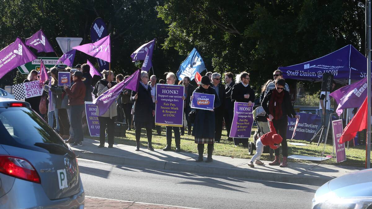 NTEU supporters at the recent Wollongong rally. Picture: Robert Peet