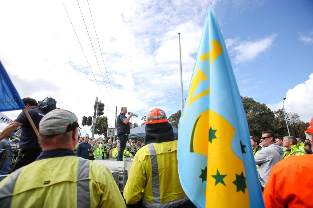 Not super: The AWU official Paul Farrow addressing striking steelworkers in September. He has raised concerns over BlueScope's superannuation changes. 