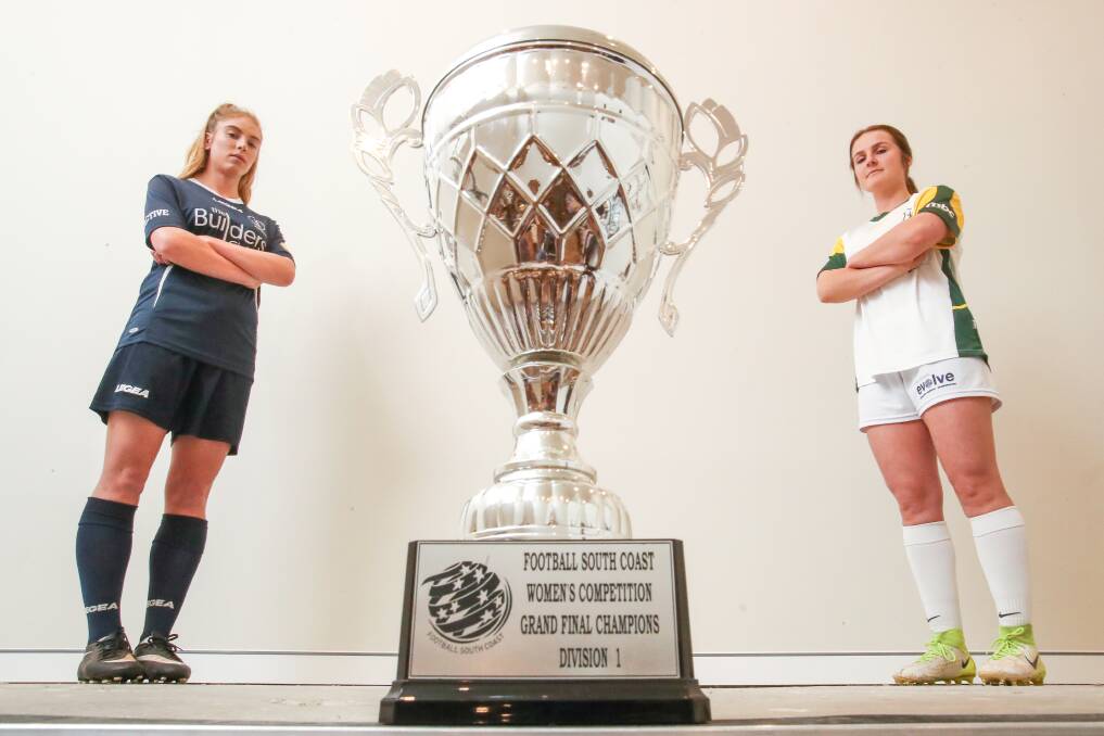MAJOR TEST: Rachel Abbott from UOW FC and Jess Hanly from Albion Park will meet in the Women's grand final this weekend. Picture: ADAM McLEAN