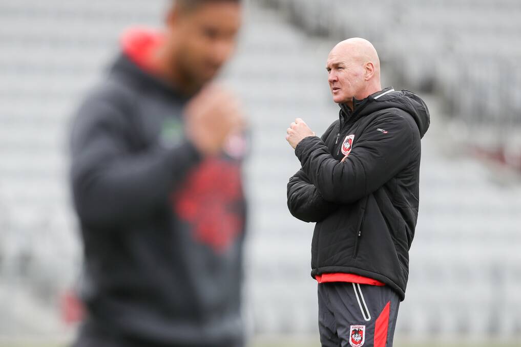 FIRST NAME BASIS: Hush used to look after the St George Illawarra players around the grounds back in the day when Paul McGregor a player, now he's back as a coach knows the security guard well.. Picture: Adam McLean