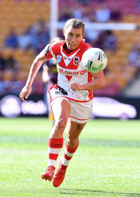 Try-scorer: Sam Bremner created history by scoring the Dragons first NRL Women's try. Picture: AAP Image/Dave Hunt.