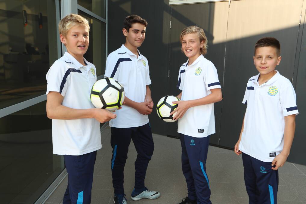 SKY BLUES: Gus Hoefsloot, Jacob Fakhoury, Baxter Hanley and Levi Martin have been picked up by the Sydney FC academy. Picture: Sylvia Liber