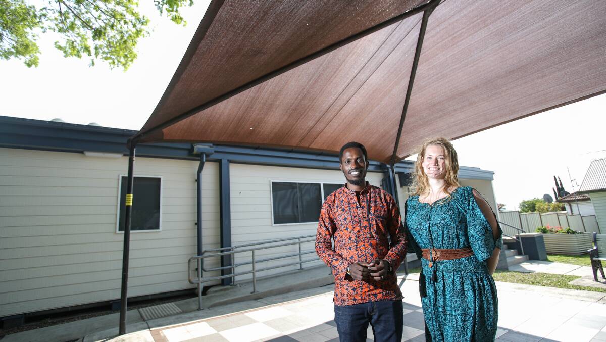 CONNECTING REFUGEES: Connect A duo Allan Moise Rukundo and Monique Bolus are looking forward to Saturday's event at Cringila Community Centre. Picture: Adam McLean