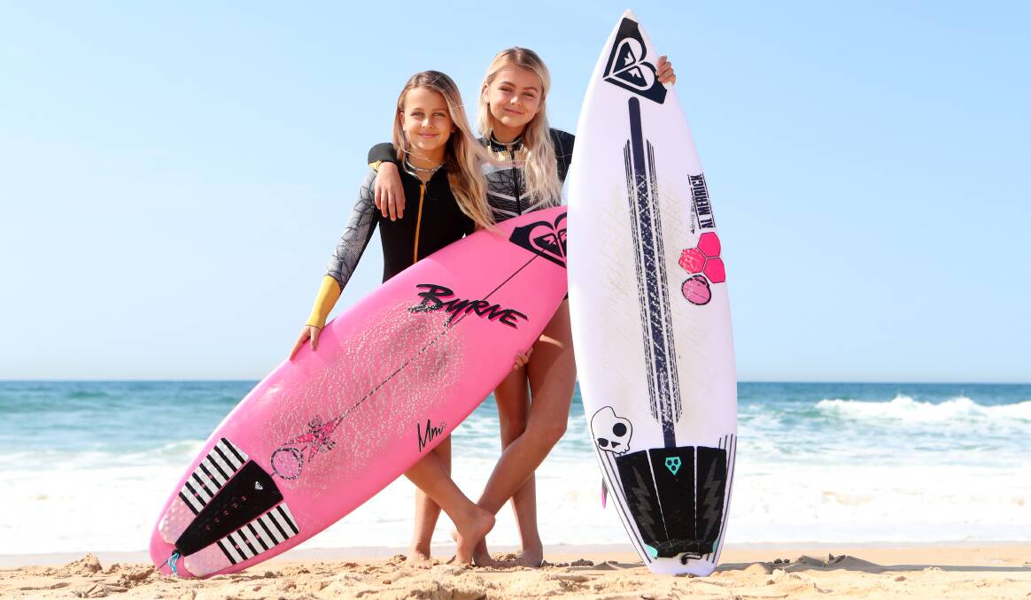 Surfing sisters: Shyla (left) and Zahlia Short are preparing to contest BL's Blast Off junior surfing competition. Picture: Sylvia Liber. 