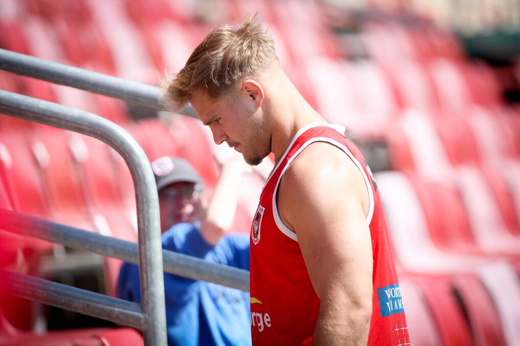 OUT: Dragons lock Jack de Belin won't play in Saturday's trial clash with Newcastle with the club saying his omission is the result of a virus. Picture: Adam McLean 
