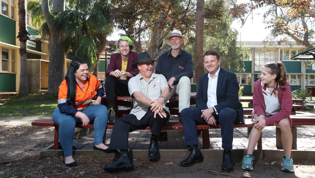 PARTNERSHIP: Former Dapto High School student Tiffany Temminck and now an employee at Energy Developments, student Ethan Graham, Peter Johnson, Andrew Fitzsimons, James Harman and Molly Chapman. Picture: Sylvia Liber.
