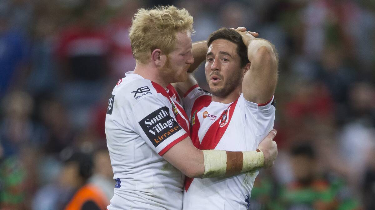 Pain: James Graham and Ben Hunt react after the semi-final loss to South Sydney last year. Picture: AAP Image/Craig Golding