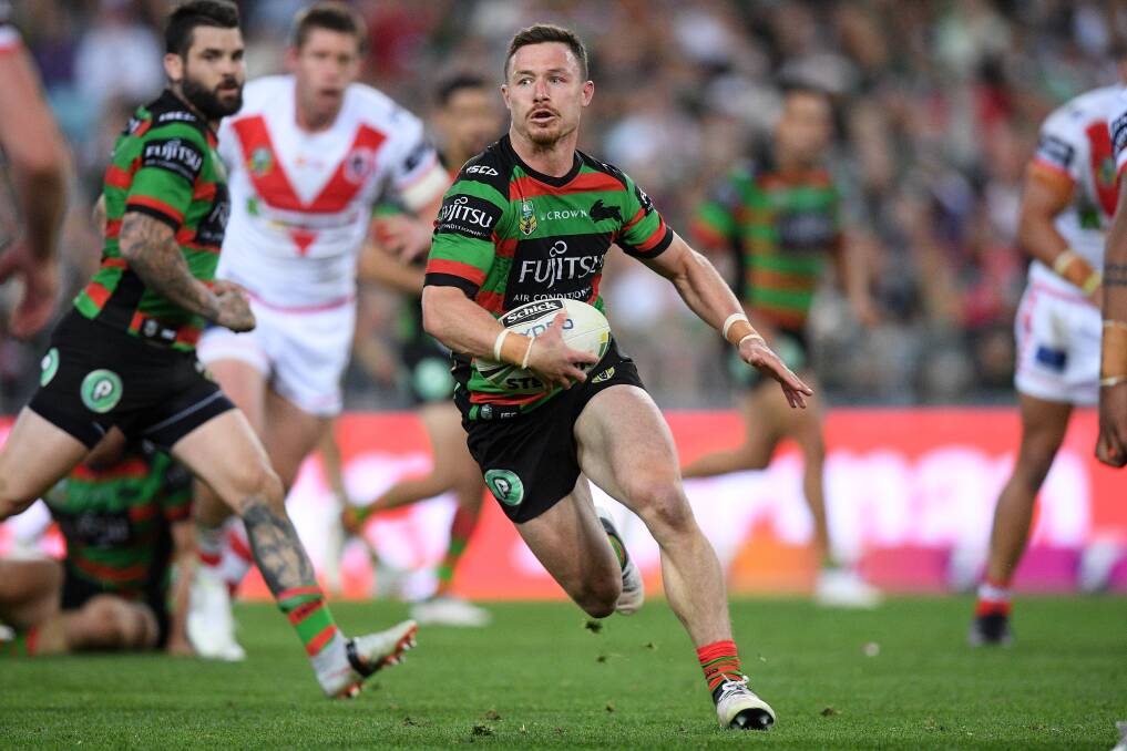 Rabbit season: South Sydney's Damien Cook finds himself in space against the Dragons in last Saturday's semi-final. Picture: AAP Image/Dan Himbrechts