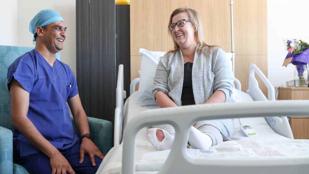 Wollongong obstetrician/ gynaecologist Dr Dharmesh Kothari with his patient Janette Prokop who underwent the first robotic hysterectomy ever performed in the region, at Wollongong Private Hospital, on Saturday. Picture: Adam McLean