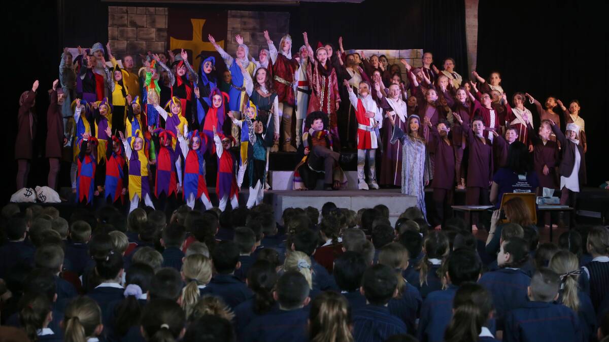 LIGHTS, CAMERA, ACTION: Students from Good Samaritan Catholic Primary School during the dress rehearsal performance of Kids in Camelot. Picture: Robert Peet