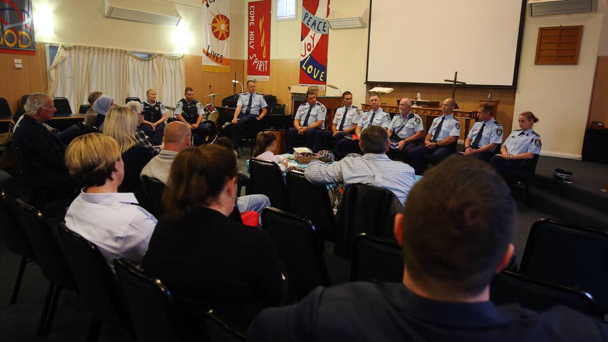 Eleven officers from Wollongong Police District were happy to 'cop it on the chin' and listen to what was upsetting a cross section of the community during a public forum at Corrimal Uniting Church. Picture: Robert Peet