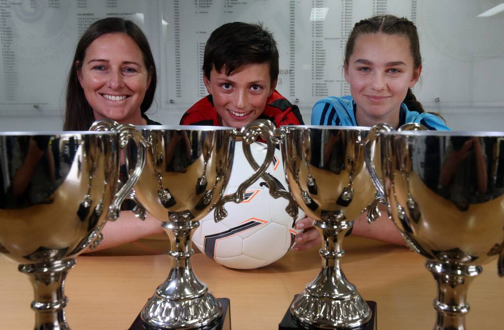 BOUND FOR GLORY: Russell Vale's Elysse Cirson (Over 30's), Lake Heights' Mitchell Despotovski (Under-13's) and Shellharbour's Lauren Petrovic (Under-14's) will play in Champion Of Champions. Picture: Robert Peet