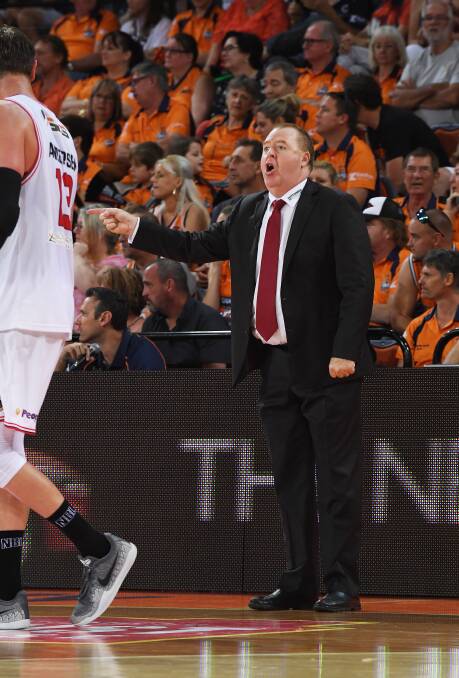 CONFIDENCE: Illawarra Hawks coach Rob Beveridge during the Round 2 match against the Cairns Taipans. Picture: AAP Image/Brian Cassey