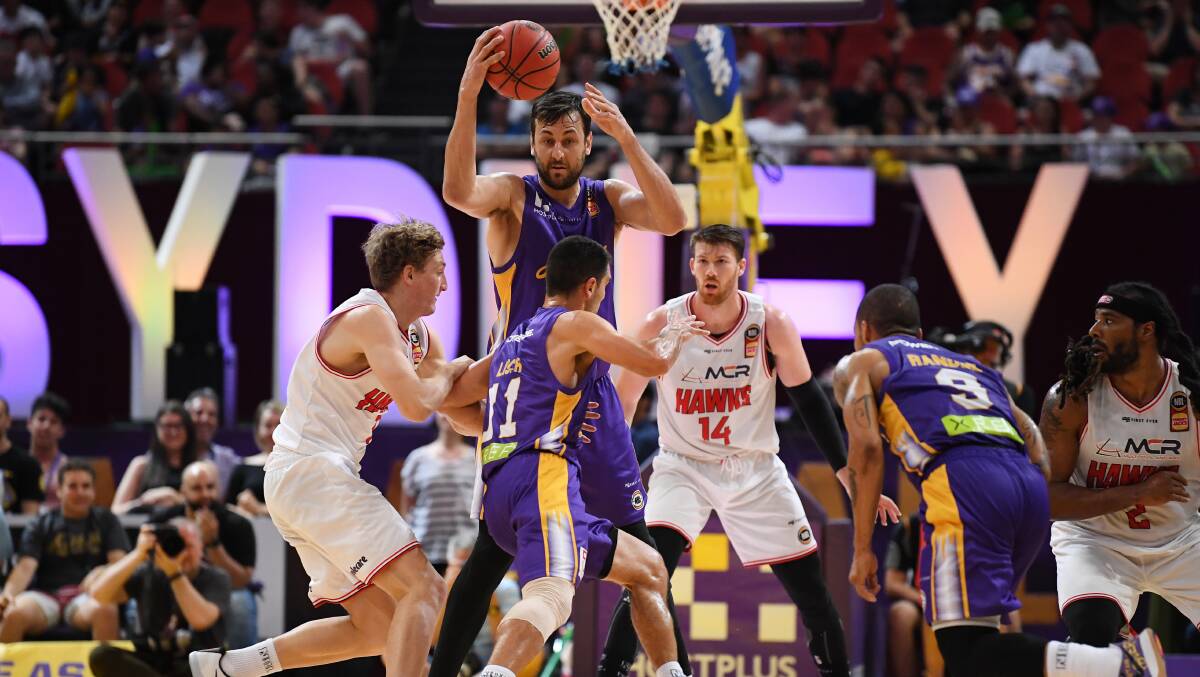 BIG ROLE: Kings centre Andrew Bogut looks for assistance during the Round 4 match between Sydney and the Illawarra Hawks. Picture: AAP Image/Dean Lewins
