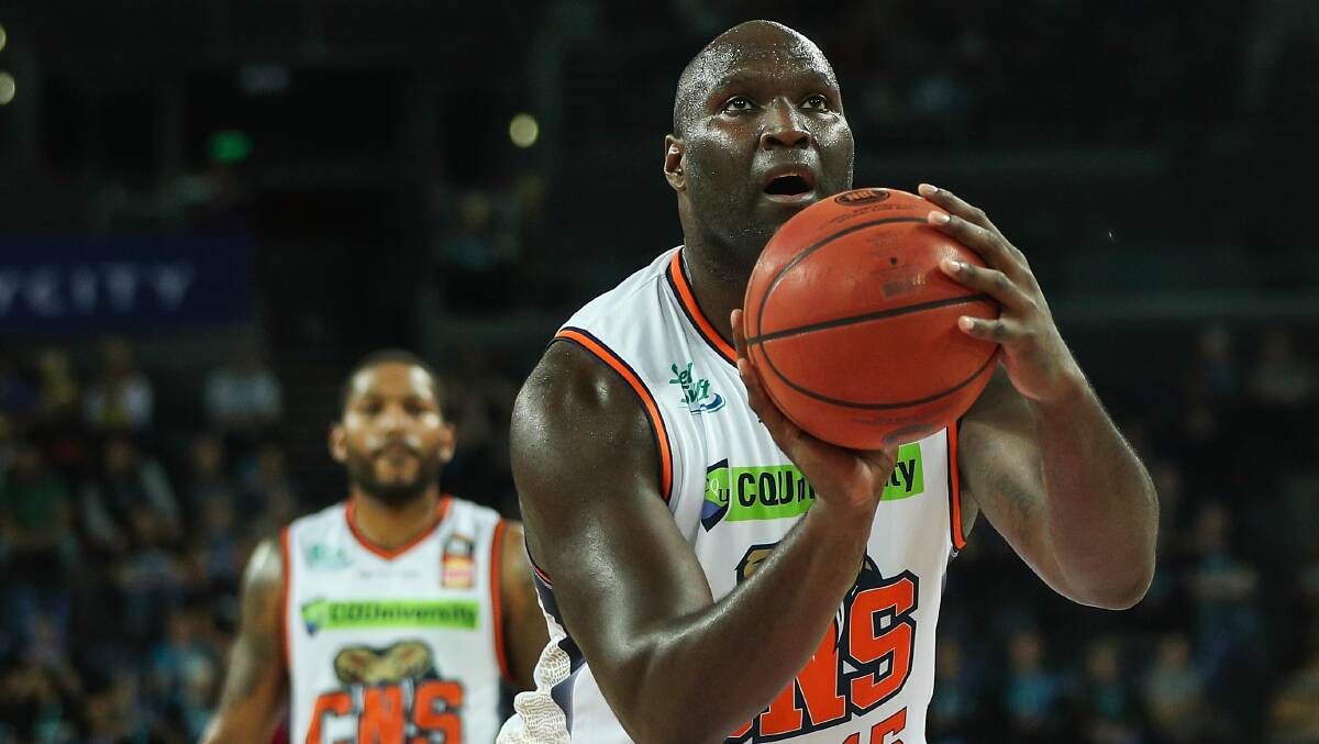 FINDING FORM: Cairns centre Nathan Jawai takes a free throw at Spark Arena. Picture: AAP Image/David Rowland